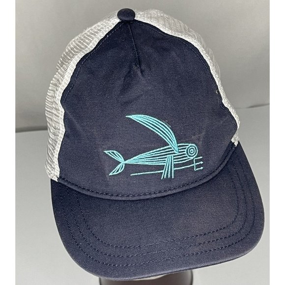 Patagonia Blue Geodesic Flying Fish Trident Mesh Back Adjustable Trucker Hat Cap - Picture 1 of 9